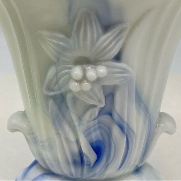Vintage Akro Agate Iris Floral Marbled Swirl Slag Glass Vase - Picture 8 of 15